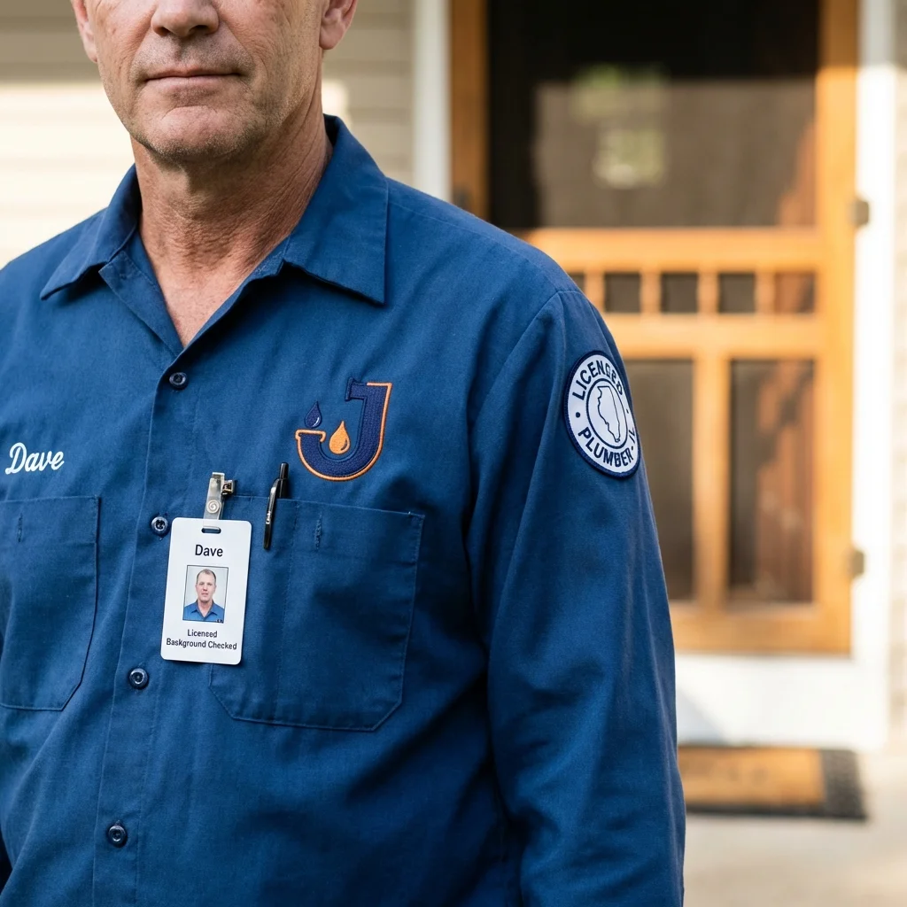 Licensed plumber showing ID badge in Marcellus, MI