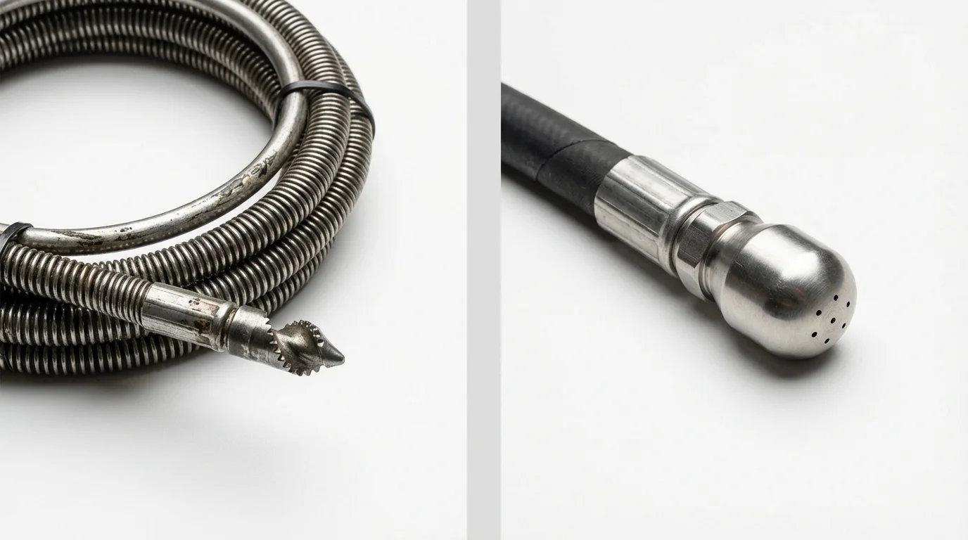 Drain snake cable and hydro jetting nozzle used for drain cleaning in Marcellus, MI