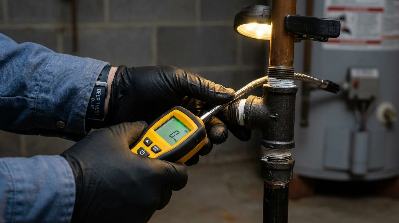 Gas leak detection with electronic sniffer by Johns Plumbing LLC in Marcellus