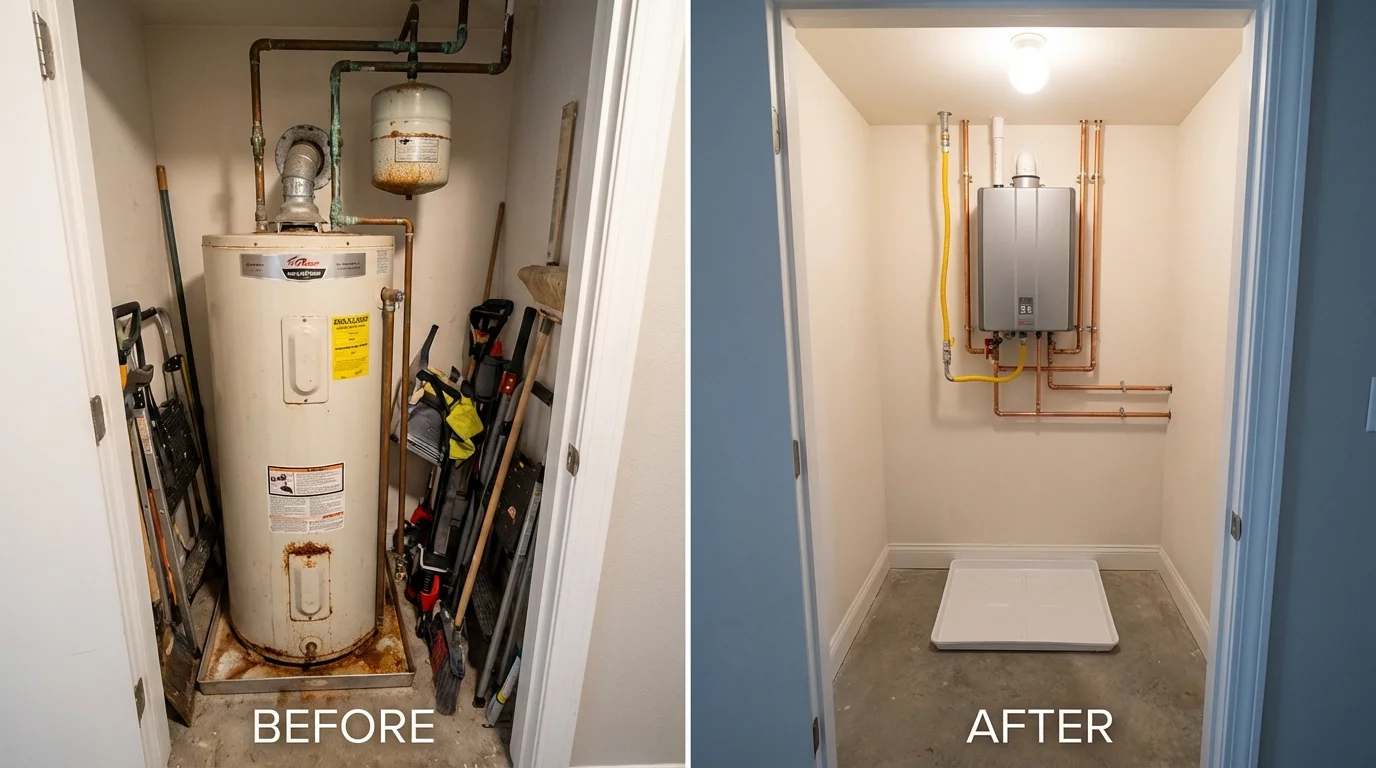 Tank water heater versus wall-mounted tankless unit comparison for Marcellus, MI homeowners